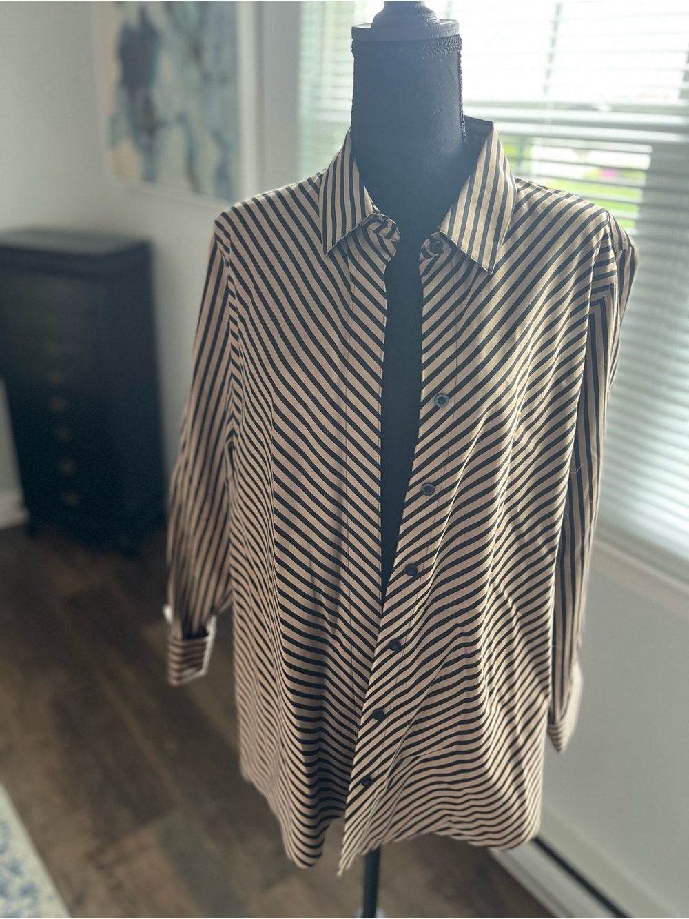 Chico's Black and Beige Striped Blouse